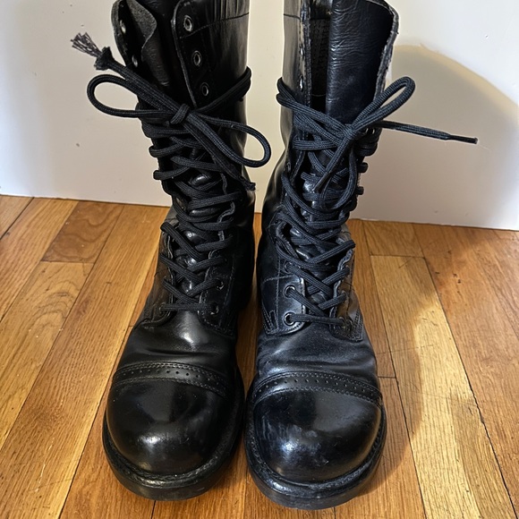 Vintage Steel Toe Black Leather Combat Boots 5 1/2 Men’s 7 1/2 women’s